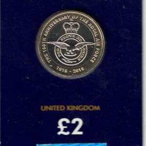 2018 Raf Centenary Badge Two Pound Change Checker Coin featuring Elizabeth II on the obverse. All coins are in stock for despatch.