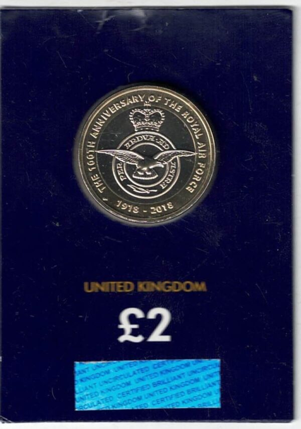 2018 Raf Centenary Badge Two Pound Change Checker Coin featuring Elizabeth II on the obverse. All coins are in stock for despatch.