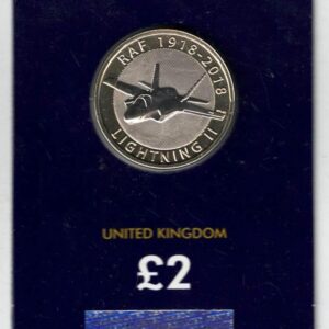 2018 Raf Centenary Lightning II Two Pound Change Checker Coin featuring Elizabeth II on the obverse. All coins are in stock for despatch.