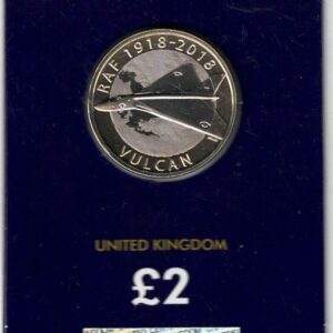 2018 Raf Centenary Vulcan Two Pound Change Checker Coin featuring Elizabeth II on the obverse. All coins are in stock for despatch.