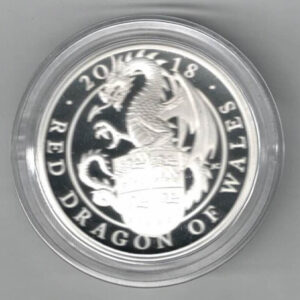 2018 Silver Proof One Ounce Red Dragon of Wales. The coin contains one ounce of 999 fine silver. All of our silver coins are in stock.