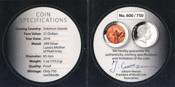 Boxed 2019 Solomon Islands Silver Proof Five Ounce Moon Landing - Image 3