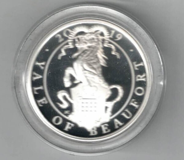 2019 Silver Proof One Ounce Yale of Beaufort. The coin contains one ounce of 999 fine silver. All of our silver coins are in stock.