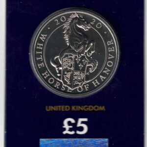 2020 Five Pound Coin, White Horse of Hanover. This coin comes in the change checker card presentation packet in mint condition.