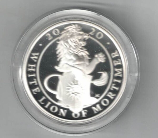 2020 Silver Proof One Ounce The White Lion of Mortimer. The coin contains one ounce of 999 fine silver. All of our silver coins are in stock.