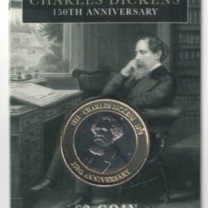 2020 Jersey Two Pounds Charles Dickens. The obverse features the fourth portrait of Queen Elizabeth II. The coin is in stock.
