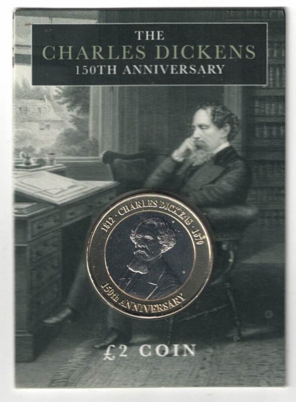 2020 Jersey Two Pounds Charles Dickens. The obverse features the fourth portrait of Queen Elizabeth II. The coin is in stock.