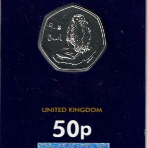 2021 Fifty Pence Classic Pooh Non Colourised Owl. Cupro nickel coin featuring Queen Elizabeth II on the Obverse. The Reverse features Tigger.
