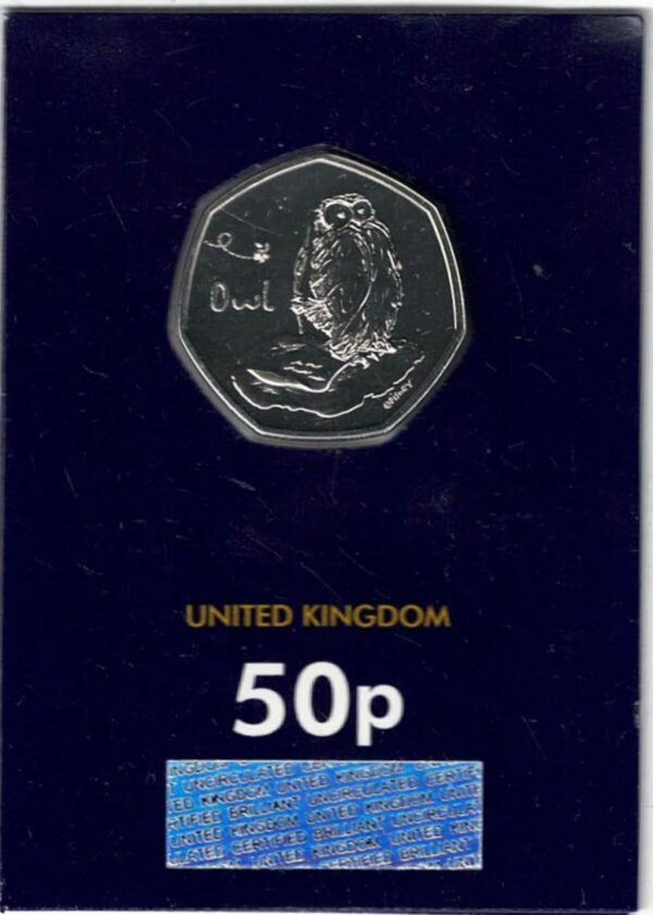 2021 Fifty Pence Classic Pooh Non Colourised Owl. Cupro nickel coin featuring Queen Elizabeth II on the Obverse. The Reverse features Tigger.