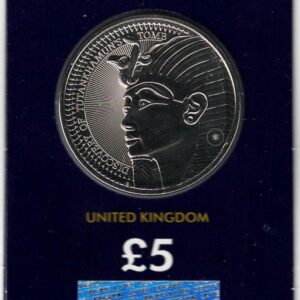 2022 Five Pound Tutankhamun's Tomb Coin. This coin comes in the change checker card presentation packets in mint condition. Queen Elizabeth II on Obverse.