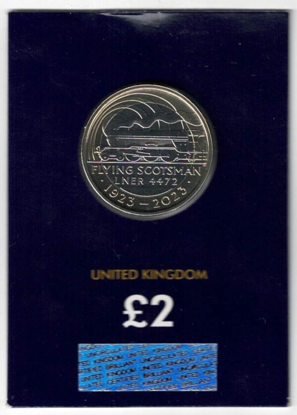 2023 Two Pound Coin featuring Flying Scotsman on the reverse and Charles III on the Obverse. All coins are in stock for dispatch.