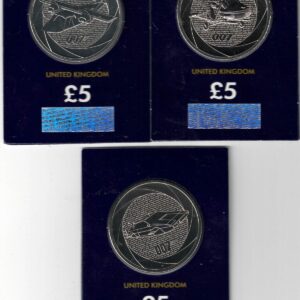 2023 & 2024 Five Pound 007 James Bond Coins. These three coins come in the change checker card presentation packets in mint condition.