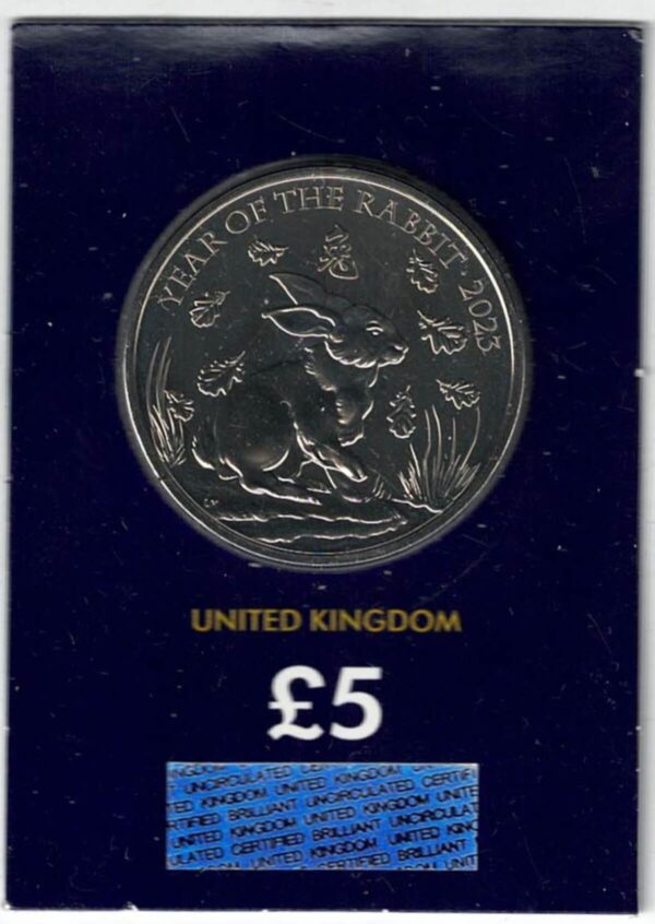 2023 Year Of The Rabbit Five Pound Coin This coin comes in the change checker card presentation packet in near mint condition.