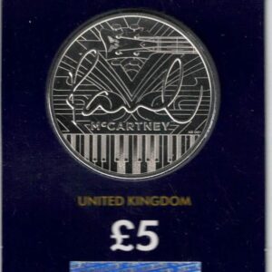 2024 Paul McCartney Five Pound Coin. This coin comes in the change checker card presentation packets in mint condition. King Charles III on Obverse.