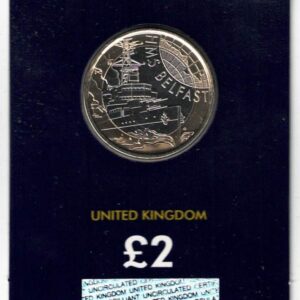 2025 Two Pound Coin featuring HMS Belfast on the reverse and Charles III on the Obverse. All coins are in stock for dispatch.
