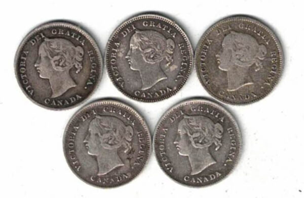 Five Canada Silver Five Cent Coins - Image 2