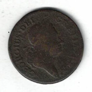 1722 USA Rosa Americana Copper Half Penny Coin. The Obverse features the portrait of King George I facing right. The reverse an uncrowned rose.