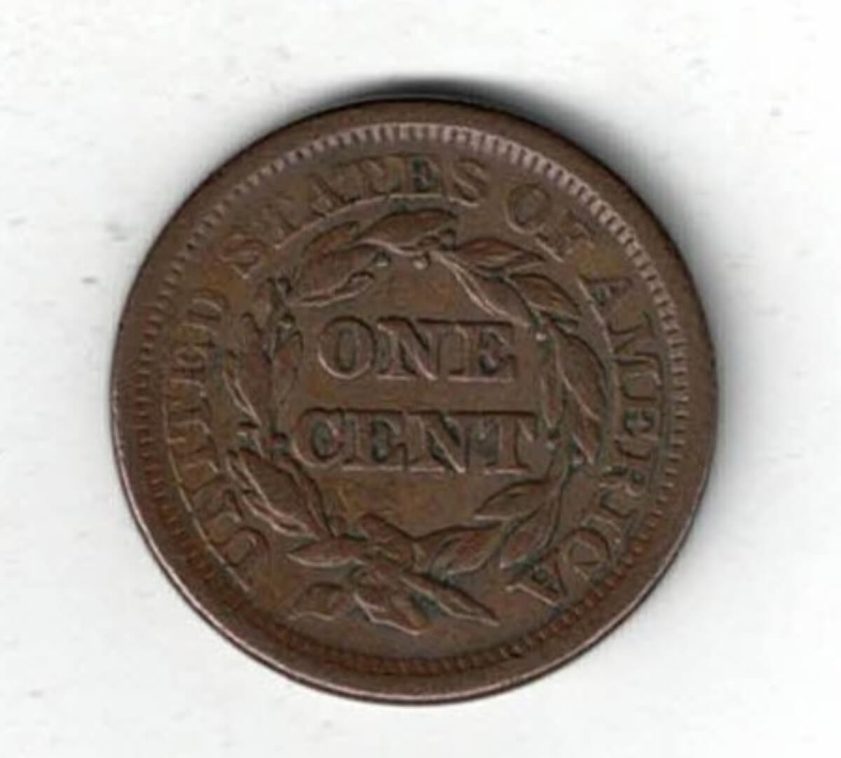 1855 Slanted 5s USA Copper Liberty One Cent Coin - Image 2