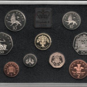 1992 Royal Mint Base Metal Nine Coin Deluxe Proof Set . This 1992 set comes in a red leather outer. All coins are in stock for despatch.
