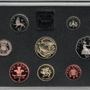 1995 Royal Mint Base Metal Eight Coin Deluxe Proof Set . This 1995 set comes in a red leather outer. All coins are in stock for despatch.