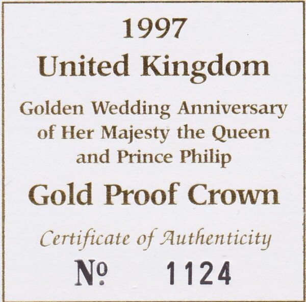 1997 Gold Proof Five Pounds - Golden Wedding - Image 3