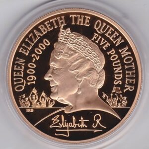 2000 Gold Proof Five Pounds coin. This proof coin comes in the original box with certificate as issued by the royal mint.