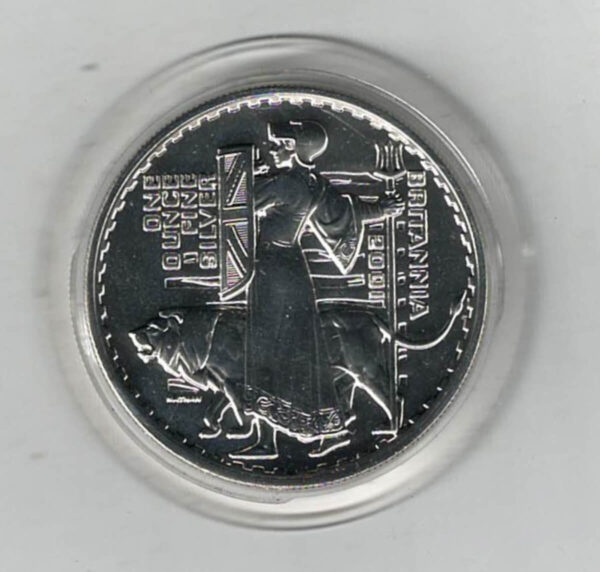 2001 Silver Britannia One Ounce Coin. The coin contains one ounce of fine silver. All of our silver coins have been pre-owned and are in stock.