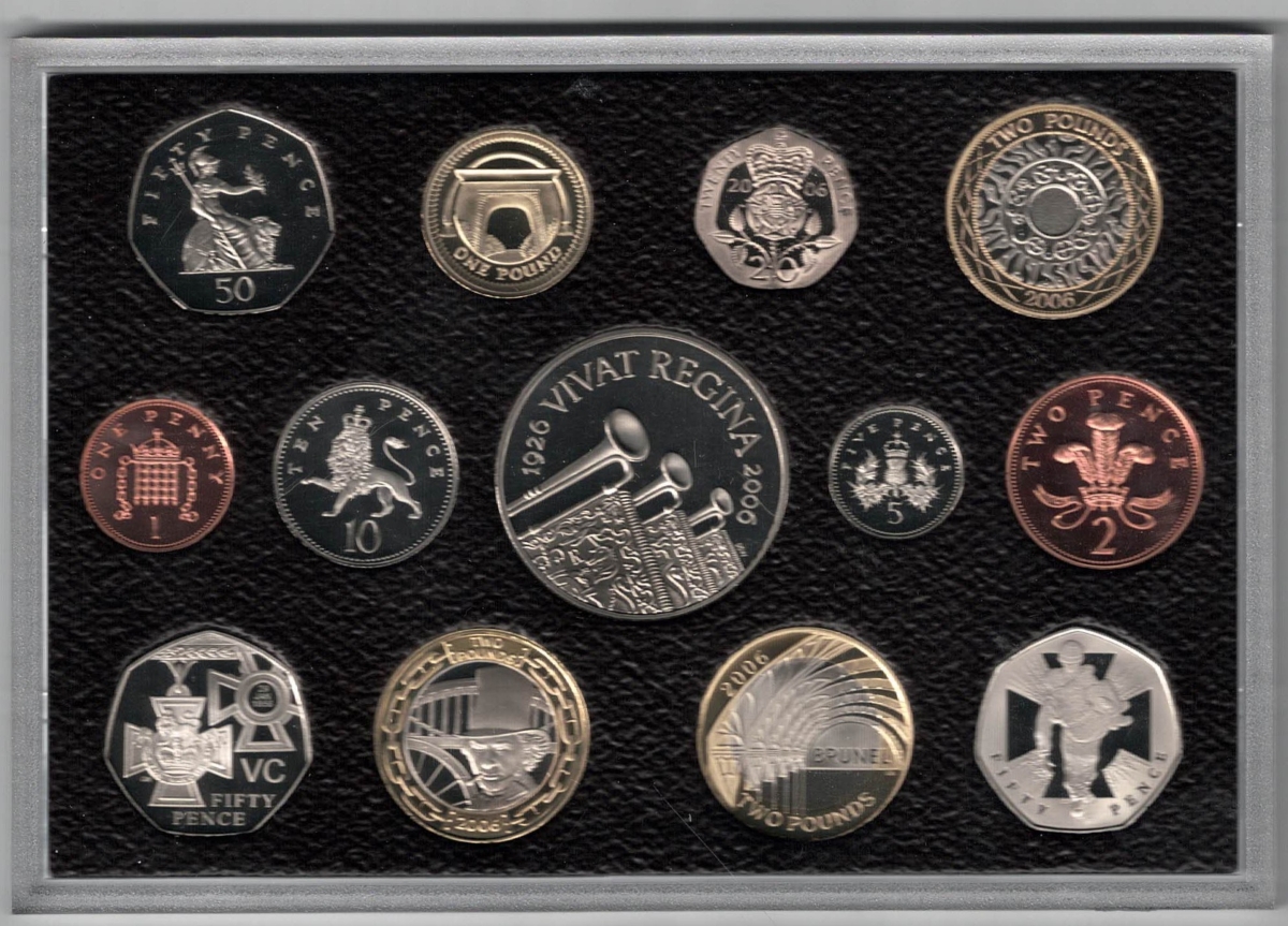 2006 Royal Mint Deluxe Base Metal Thirteen Coin Proof Set . This 2006 set comes in a red leather outer case. All coins are in stock for despatch.