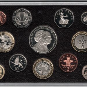 2007 Royal Mint Deluxe Base Metal Twelve Coin Proof Set . This 2007 set comes in a red leather outer. All coins are in stock for despatch.
