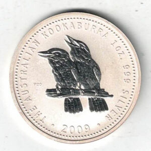 2009 Silver Australia One Ounce Kookaburra Elizabeth II is on the obverse, The Kookaburras are on the reverse The coin contains one ounce of 999 fine silver