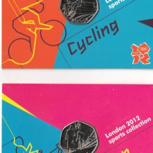 Two 2011 Fifty Pence Triathlon & Cycling coins cupro-nickel coin featuring Queen Elizabeth on the Obverse. The coins are in stock.