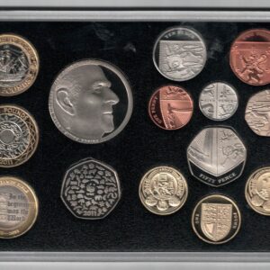 2011 Royal Mint Base Metal Fourteen Coin Deluxe Proof Set . This 2011 set comes in a black leather case. All coins are in stock for despatch.