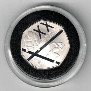 2014 Silver Proof Piedfort Fifty Pence Coin Commonwealth Games. This coin comes in the original box with certificate as issued by the royal mint.