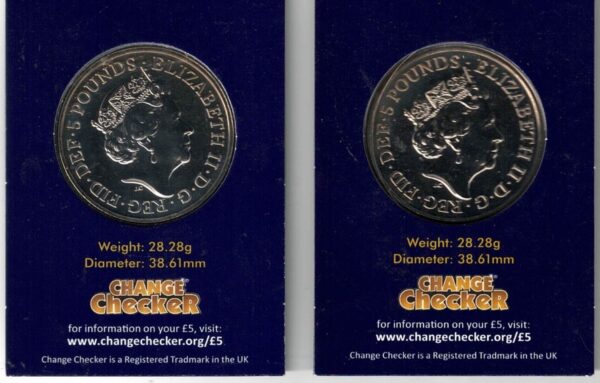 2017 & 2018 Five Pound Change Checker Christmas Coins - Image 2