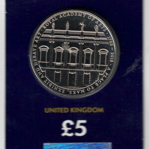 2018 Royal Academy Of Arts Five Pound Coin. This coin comes in the change checker card presentation packet in near mint condition.