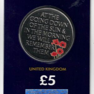 2021 Five Pound Change Checker Remembrance Day Coin. Queen Elizabeth II on Obverse. This coin is in stock and ready to send.