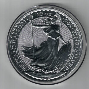 2021 Silver Ten Ounce Britannia Coins. This coin contains ten ounces of .999 fine silver. All of our silver coins are in stock