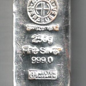 250 Gram Silver Bar Argor Heraeus. This bar contains 250 grams of 999 fine Silver. All of our silver bars have been pre-owned and are in stock.