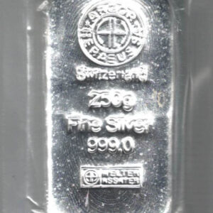 250 Gram Silver Bar Argor Heraeus. This bar contains 250 grams of 999 fine Silver. All of our silver bars have been pre-owned and are in stock.