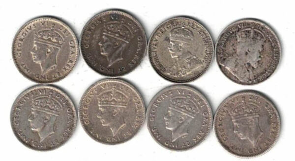 Eight Newfoundland Canada Silver Five Cent Coins - Image 2