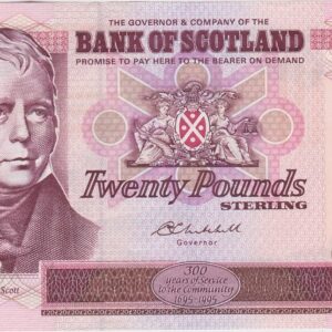 P121e Bank Of Scotland Twenty Pounds Banknote. This twenty pounds banknote is dated 24th September 2004, with Prefix / Serial Number ET270032.