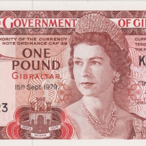 P20b Gibraltar One Pound Banknote. This one pound banknote was issued on the 15th September 1979, with Prefix / Serial Number K544123.