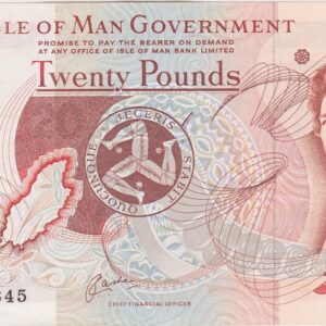 P43b Isle Of Man Twenty Pounds Banknote. This twenty pounds banknote has no date but was issued in 1983, with Prefix / Serial Number C403845.