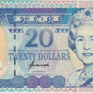 P99b Fiji Twenty Dollars Banknote. This twenty dollars banknote was issued in 1996, with Prefix / Serial Number AA377432.