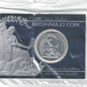 2007 Silver Britannia One Ounce in Card Pack. The coin contains one ounce of fine silver. All of our silver coins have been pre-owned and are in stock.