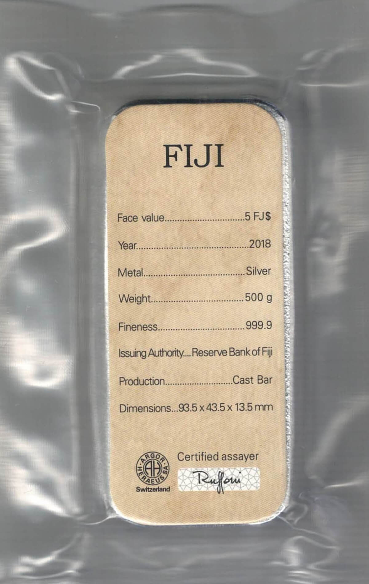 Sealed 2018 Fiji 500 Gram Silver Bar - Image 2