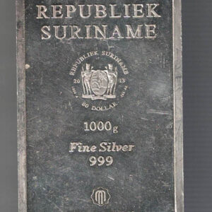 Suriname One Kilo Fine Silver Bar. All of our silver bars have been pre-owned and in stock for dispatch for delivery. You are buying one bar.
