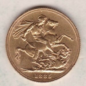 1885 S Gold Sovereign Coin featuring Queen Victoria Young Head on the Obverse and St George & the Dragon on the Reverse. Sydney Mint.