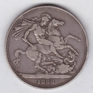 1888 Narrow Date Silver Crown Coin featuring Queen Victoria Jubilee head on the Obverse and the St George & dragon design on the reverse.