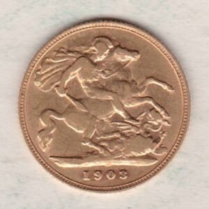 1903 Gold Half Sovereign Coin featuring King Edward VII on the Obverse and George & the Dragon on the Reverse in a plastic coin envelope.